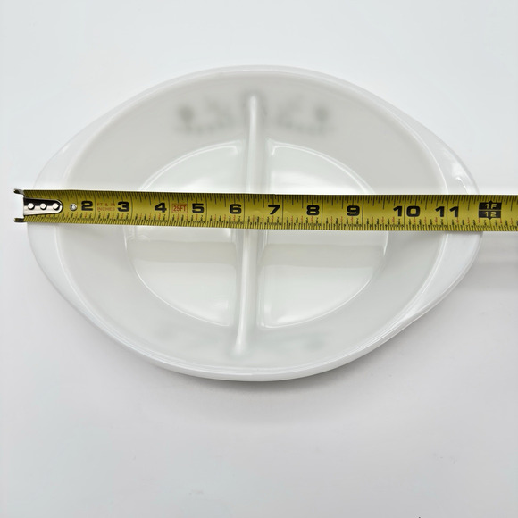 Glasbake Divided Casserole Serving Dish Green Daisy Milk Glass Vintage 1 qt - Picture 7 of 8